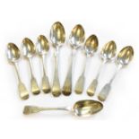 A Group of George III and Later Silver Spoons, comprising two serving spoons marked for London