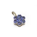 A 9 Carat White Gold Tanzanite Cluster Pendant, length 2.1cmGross weight 2.8 grams.