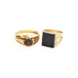 A 9 Carat Gold Garnet Ring, finger size Y and A 9 Carat Gold Hardstone Ring, finger sizeQ1/2Gross