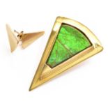 A 9 Carat Gold Ammolite Pendant, length 4.5cm; and A Pair of Earrings, unmarked, with post