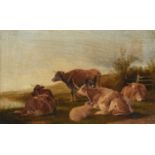 {} After Thomas Sidney Cooper RA (1803-1902)Cattle and sheep at rest in a river landscapeBears