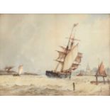 Frederick James Aldridge (1850-1933) Ships in choppy water Signed, watercolour, 25.5cm by 30cm