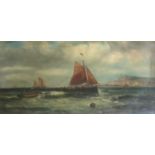 H* B* Davis Shipping scene before Whitby Signed and dated 1902, oil on canvas, 29cm by 59.5cm