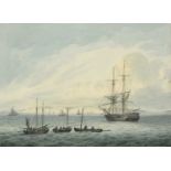 Samuel Atkins (fl.1787-1808) A brig and other shipping before coast with chalk cliffsSigned,