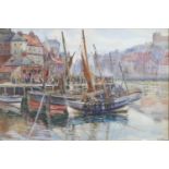 E*Storm (Late 19th/early 20th century)Fishing boats in Whitby harbourSigned and indistinctly
