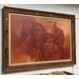 Lisandro Lopez Baylon (b.1951) Native American head studies Signed oil on canvas, 100cm by 150cm