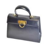 Salvatore Ferragamo Navy Leather Handbag Circa 1998, with gilt-tone hardware, hinged lock, leather