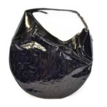 Gucci Dark Navy Patent Leather Hobo Handbag, embossed with stylised horse bits to the front and