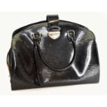 Louis Vuitton Black Epi Leather Patent Bowling Type Handbag with silver-tone hardware, a zip closure