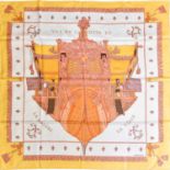 Hermès Silk Scarf 'Vue Du Carosse De La Galere La Reale' Designed by H Grygkar, depicting the bow of