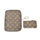 Louis Vuitton LV Monogrammed Canvas Zipped Writing Case with tan leather interior and two open