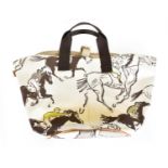 Hermès Canvas Tote Beach Bag 'Au Galop', Circa 2010, depicting racehorses on a cream canvas ground