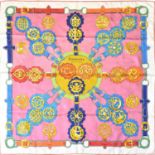 Hermès Silk Scarf 'Guiveries' Designed by F De La Perriere, on a bright pink ground decorated with