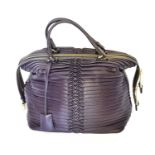 Emporio Armani Purple Leather Pleated Handbag, with brass-tone hardware, two leather straps,