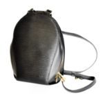 Louis Vuitton Black Epi Leather Mabillon Backpack with gold-tone hardware, external zipped pocket