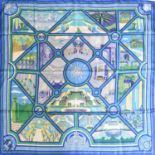 Hermès Silk Scarf 'Flanerie A Versailles' by Pierre Marie with a blue, green and yellow colour