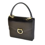 Celine Black Leather Handbag Circa 1990, with gilt-tone hardware, hinged clasp impressed 'Celine',