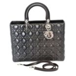 Christian Dior Black Leather Quilted 'Lady Dior' Handbag Circa 2012, with chrome-tone hardware, hung