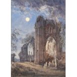 W James Boddy (1832-1911)St. Mary’s Abbey by MoonlightWatercolour with scratching out, 19.5cm by