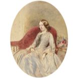 Circle of George Richmond RA (1809-1896)Portrait of an elegant lady, three quarter length, seated on