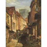 Tom Dudley (1857-1935)"Shambles, York"Signed and dated 1879, inscribed to upper stretcher verso, oil