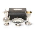 A Three-Piece Victorian Silver Travelling Communion-Set, by George Unite, Birmingham, 1872, each