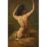 Follower of William Etty RA (1787-1859)Study of a female nude, seen from behind from arms aloftOil