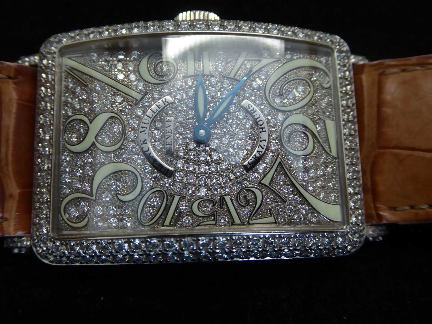 A Fine and Unusual "Crazy Hours" Dial 18 Carat White Gold Diamond Set wristwatch, signed Franck - Image 12 of 14