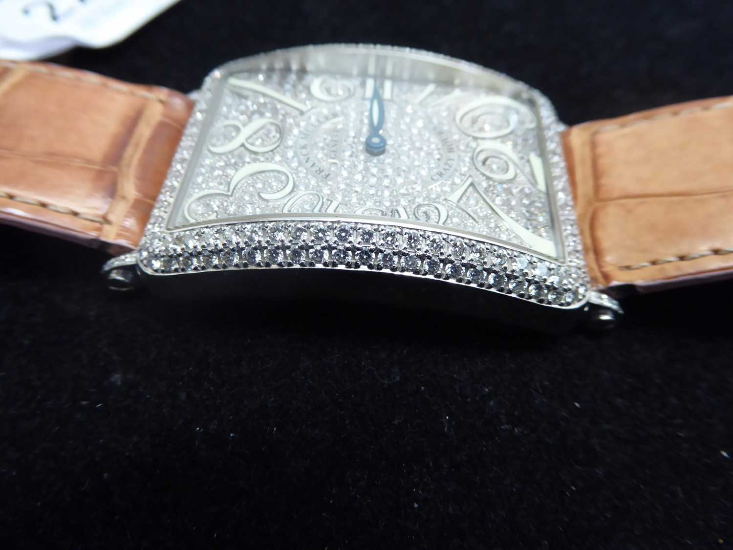 A Fine and Unusual "Crazy Hours" Dial 18 Carat White Gold Diamond Set wristwatch, signed Franck - Image 11 of 14