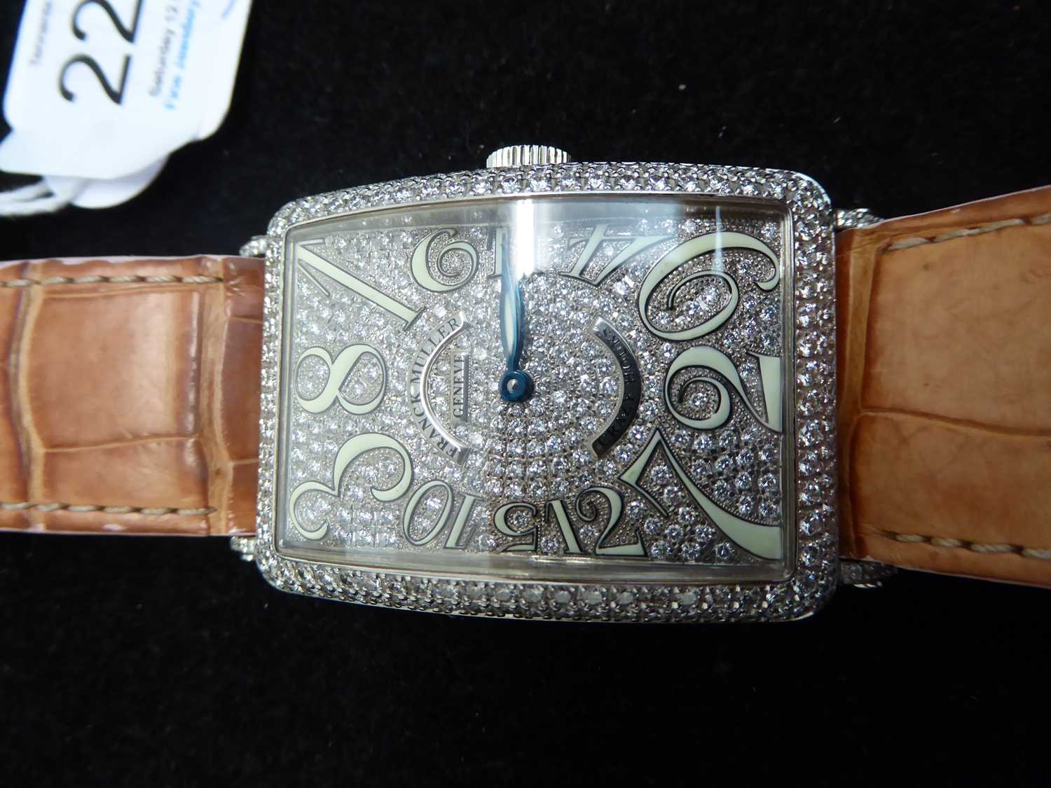 A Fine and Unusual "Crazy Hours" Dial 18 Carat White Gold Diamond Set wristwatch, signed Franck - Image 10 of 14