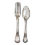A Set of Six French Silver Table-Forks and Six Dessert-Spoons by Pierre Queille, Paris, Late 19th/E