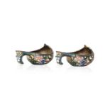 A Pair of Russian Silver and Cloisonne Enamel Kovsh by Maria Semenova, Moscow, 1899-1908