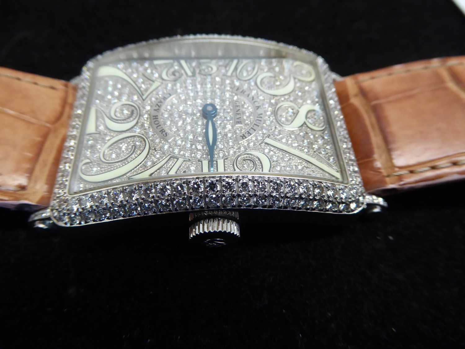 A Fine and Unusual "Crazy Hours" Dial 18 Carat White Gold Diamond Set wristwatch, signed Franck - Image 13 of 14