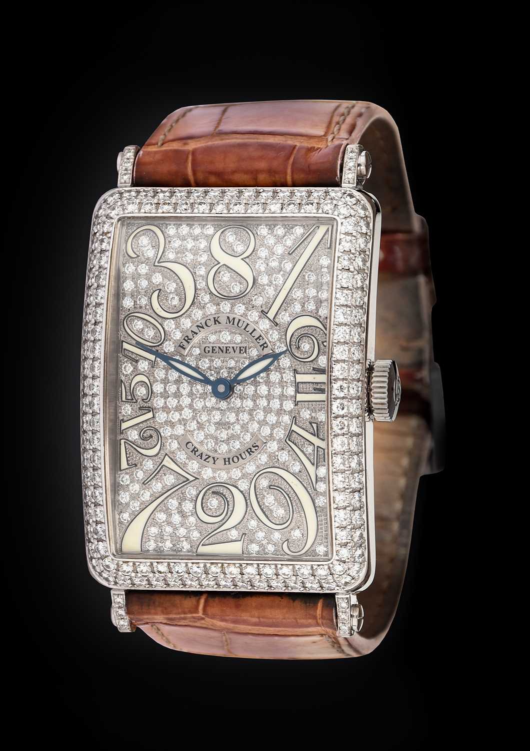 A Fine and Unusual "Crazy Hours" Dial 18 Carat White Gold Diamond Set wristwatch, signed Franck