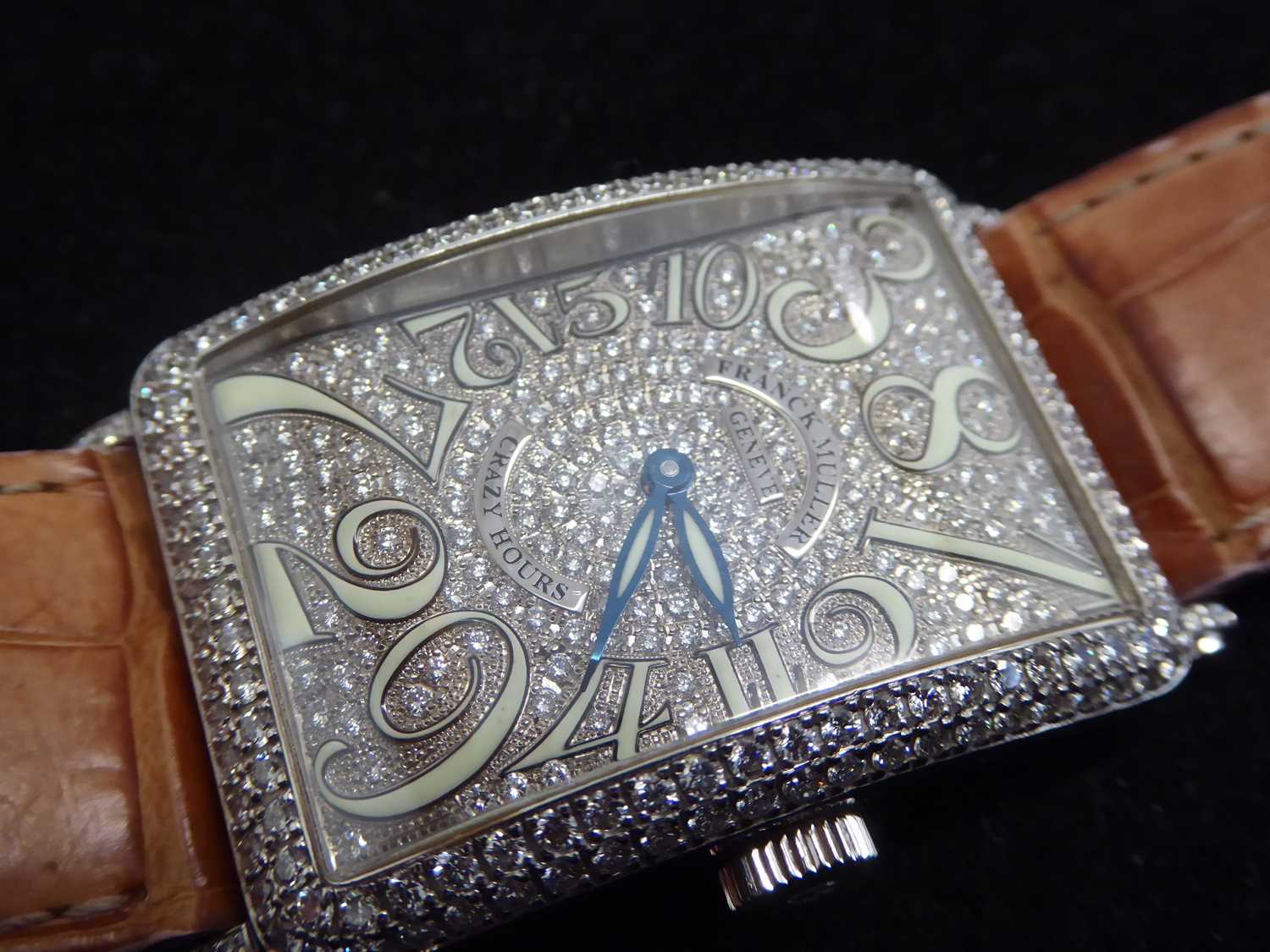 A Fine and Unusual "Crazy Hours" Dial 18 Carat White Gold Diamond Set wristwatch, signed Franck - Image 8 of 14