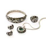 A Bangle, Pendant on Chain, Ring and Earring Suite, by Belle Etoile, each stamped '925', earrings