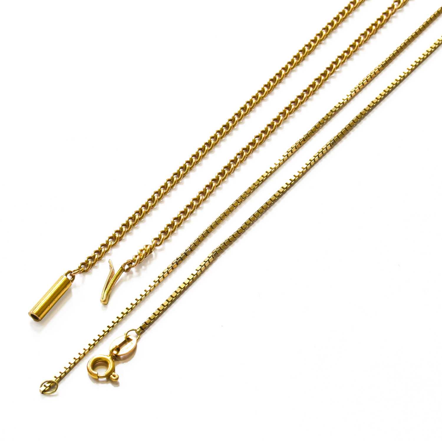 A Trace Link Chain, with applied plaque stamped ‘15CT’, length 43cm; A 9 Carat Gold Box Link