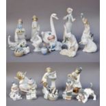 Two Trays of Lladro and Nao, including swan, clowns, bears etc, together with a large Milners'