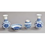 A Pair of Chinese Porcelain Blue and White Bottle Vases, painted with Lotus flowers, 11cm high,