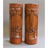 A Pair of Chinese Carved Bamboo Brush Pots