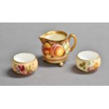 A Royal Worcester Miniature Jug, painted with peaches and grapes, signed indistinct, black printed