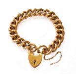 A Curb Link Bracelet, each link stamped '9C', with a 9 carat gold heart-shaped padlock clasp, length