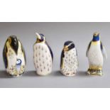 Four Royal Crown Derby Paperweights Modelled as Penguins, including 'Rockhopper Penguin and 'Emperor