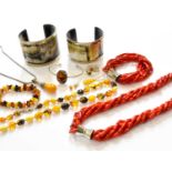 A Quantity of Jewellery, including amber and amber type pendants, earrings, necklaces etc, a dyed