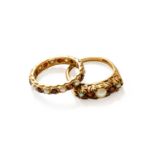 A 9 Carat Gold Garnet and Split Pearl Five Stone Ring, finger size M1/2; and A 9 Carat Gold Garnet