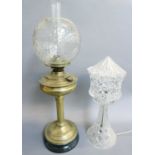 A Brass Base Oil Lamp, together with A Cut Glass Table Lamp (2)