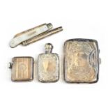 A Collection of Assorted Silver Objects, comprising: a scent-bottle, engraved with foliage; a