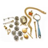 A Quantity of Jewellery, including six silver Art Nouveau buttons, a cameo brooch (a.f.), a pair