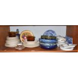 A Spode Glen Lodge Part Service, Stag and Pheasant bowls, plates and dishes, blue and white