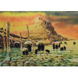 Peter J Rodgers (Contemporary)"Lindisfarne"Signed, watercolour, 50cm by 70cm